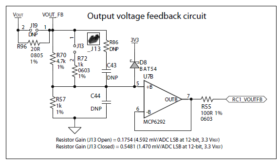 Figure 2 DM330028 DSPIC33CH Curiosity Development Board Buck-Boost Output Voltage Sense Circuit