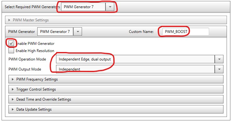 MPLAB MCC PWM Generator Configuration