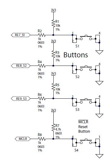 DM330028 dsPIC33CH Curiosity Development Board switches circuit