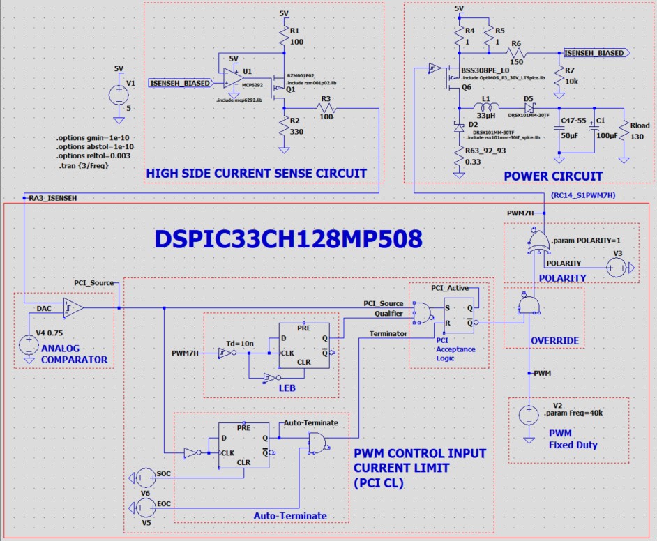 DSPIC33 PCI Current Limit Simulation LTSPICE